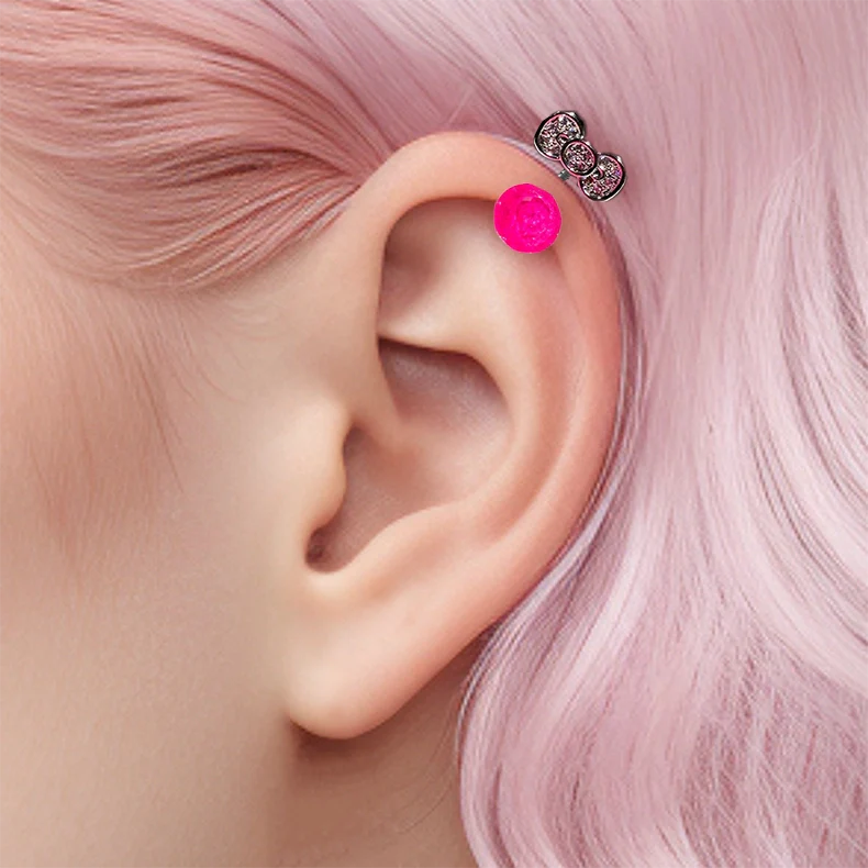 Round diamond bow-shaped helix earring Earring Stud