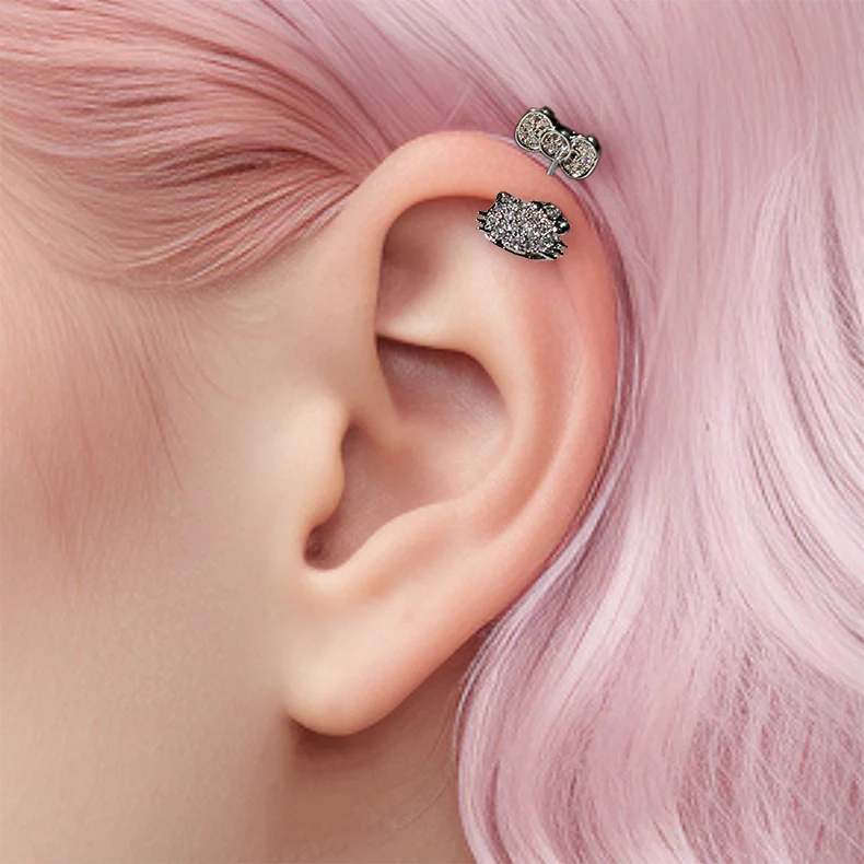 Round diamond bow-shaped helix earring Earring Stud