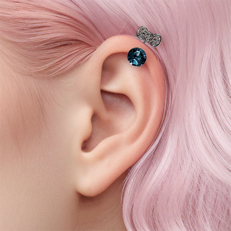 Round diamond bow-shaped helix earring Earring Stud