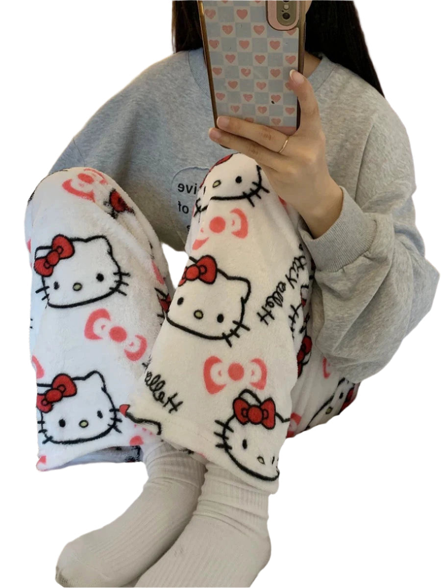 White classic kitty pyjama bottoms