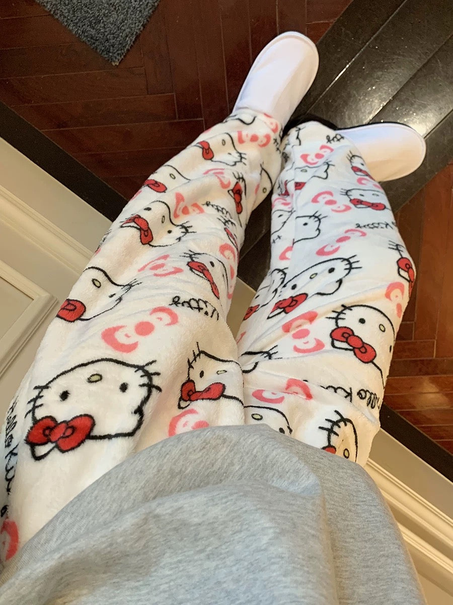 White classic kitty pyjama bottoms