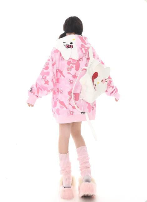 Hello Kitty Camouflage Hoodies Oversized Jacket