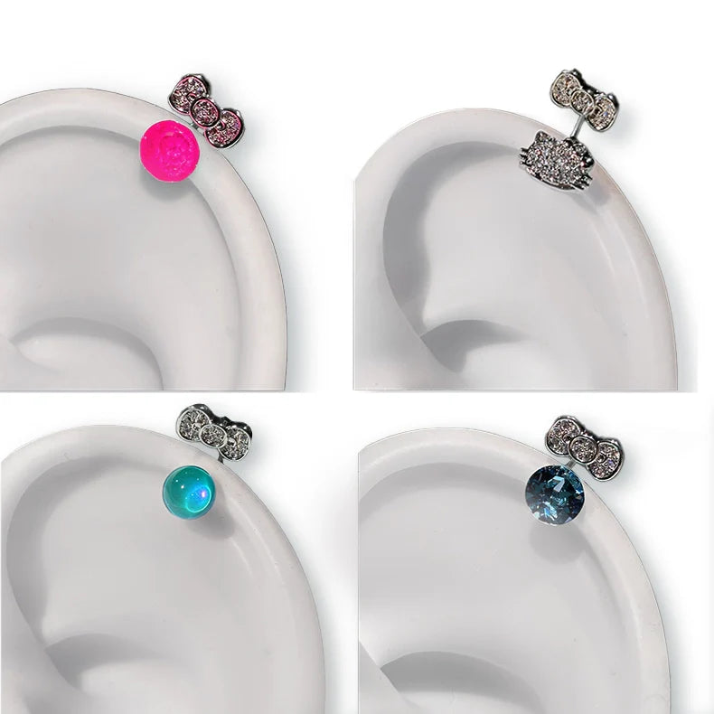 Round diamond bow-shaped helix earring Earring Stud