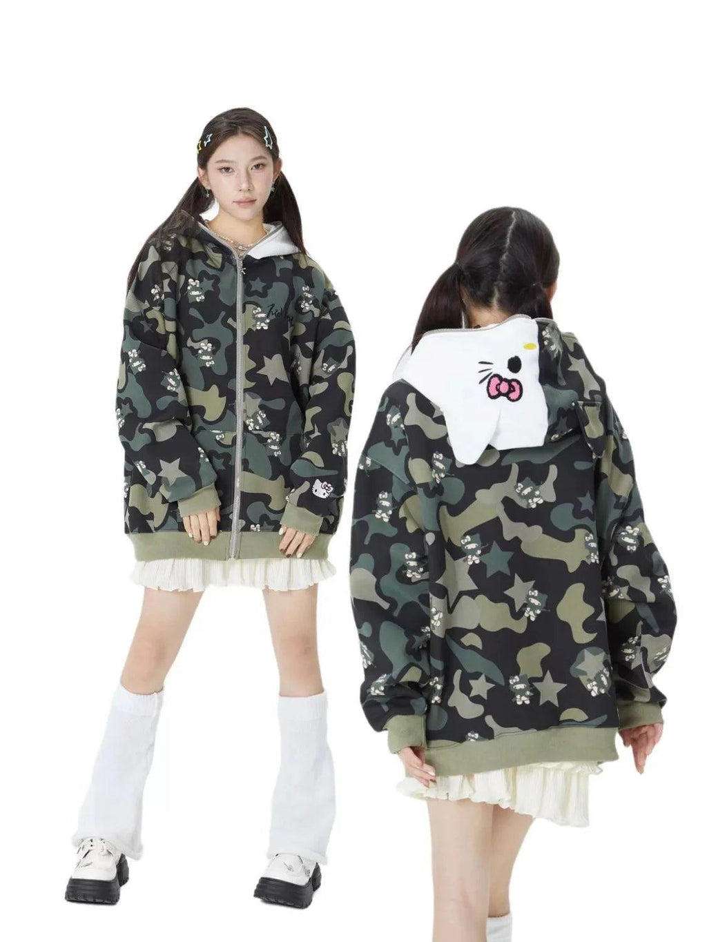 Hello Kitty Camouflage Hoodies Oversized Jacket