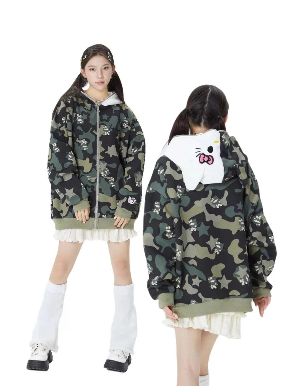 Hello Kitty Camouflage Hoodies Oversized Jacket
