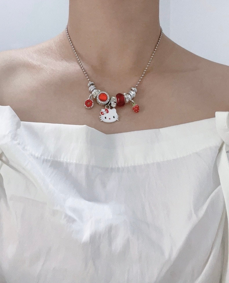 Red Kitty Charm Necklace