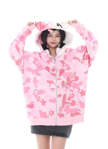 Hello Kitty Camouflage Hoodies Oversized Jacket