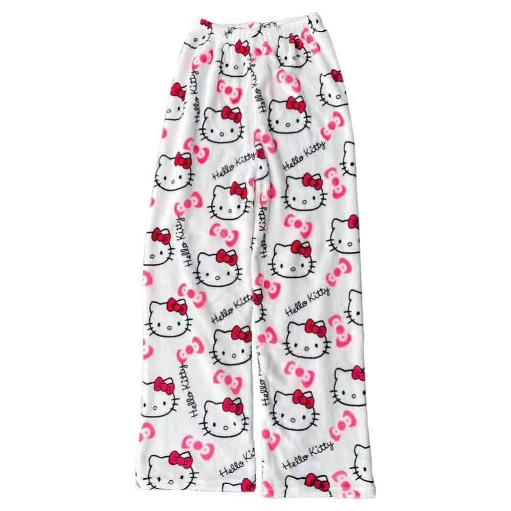 White classic kitty pyjama bottoms