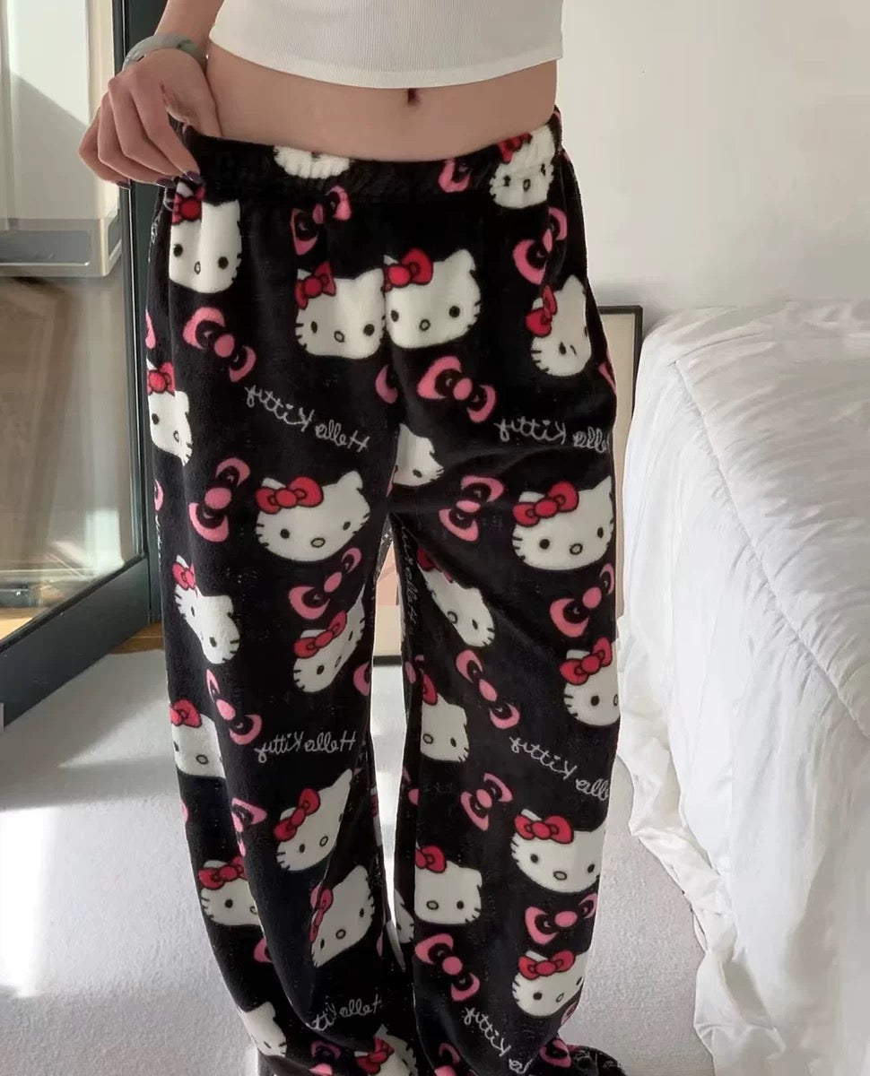 Black Classic Kitty Pj Bottoms