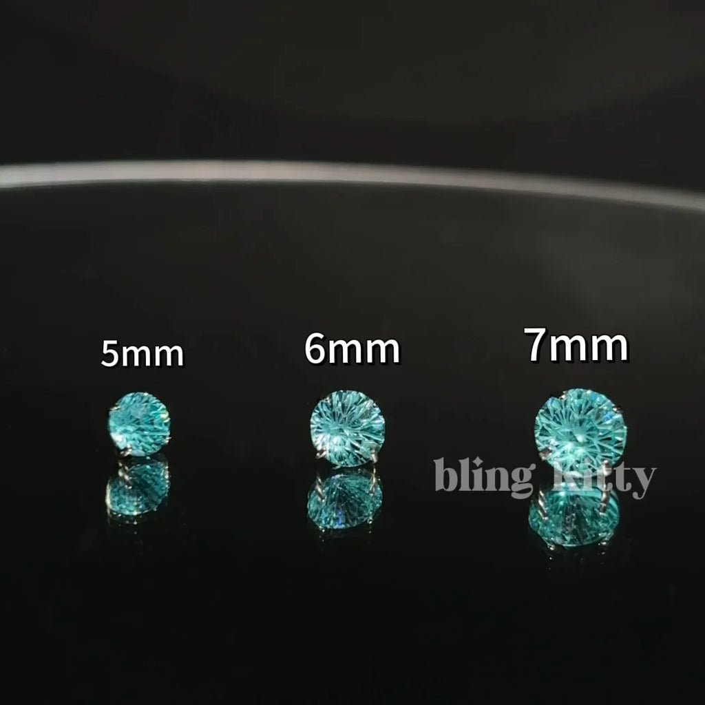 Paraiba zircon fireworks cut Ear Piercing Earring Stud