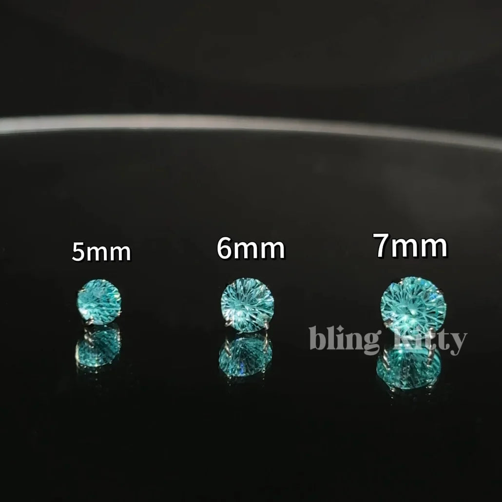 Paraiba zircon fireworks cut Ear Piercing Earring Stud