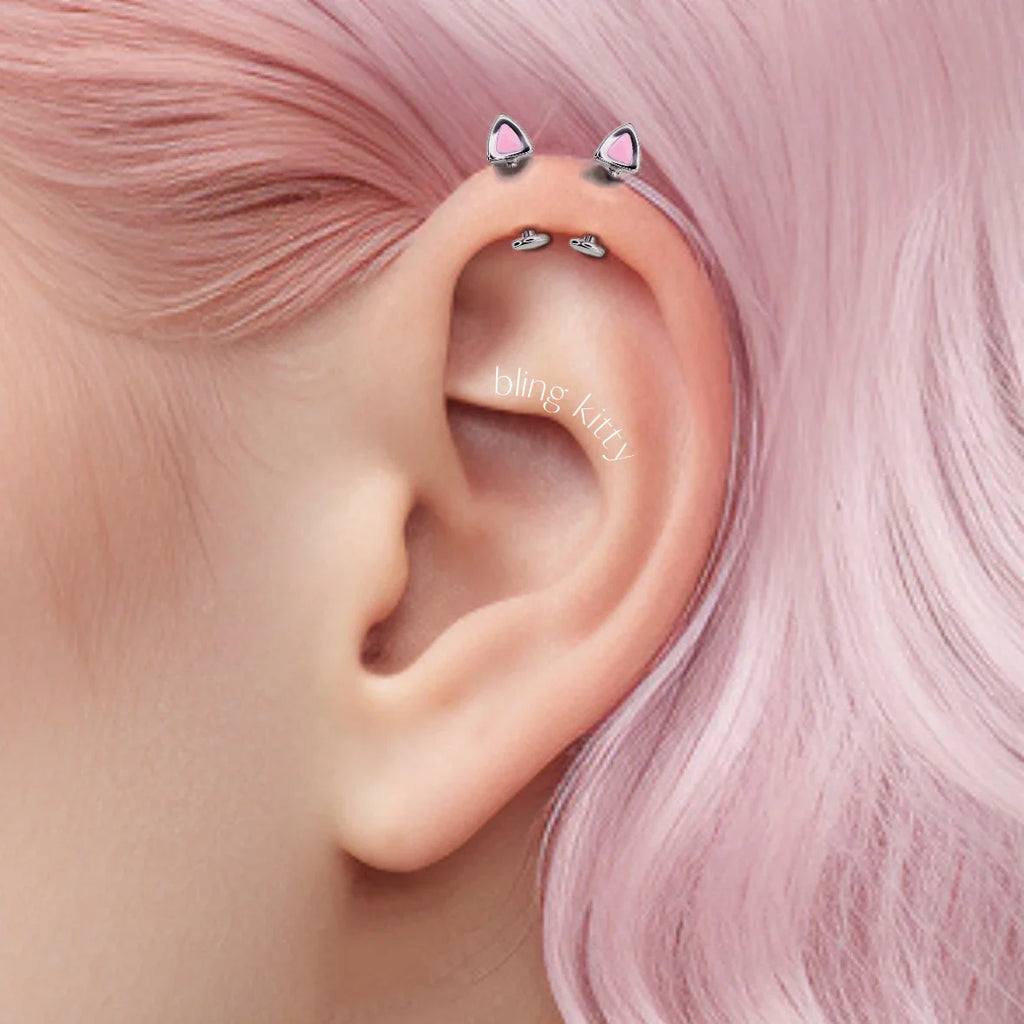 Pink cat ears demon helix piercing Ear Piercing Earring Stud