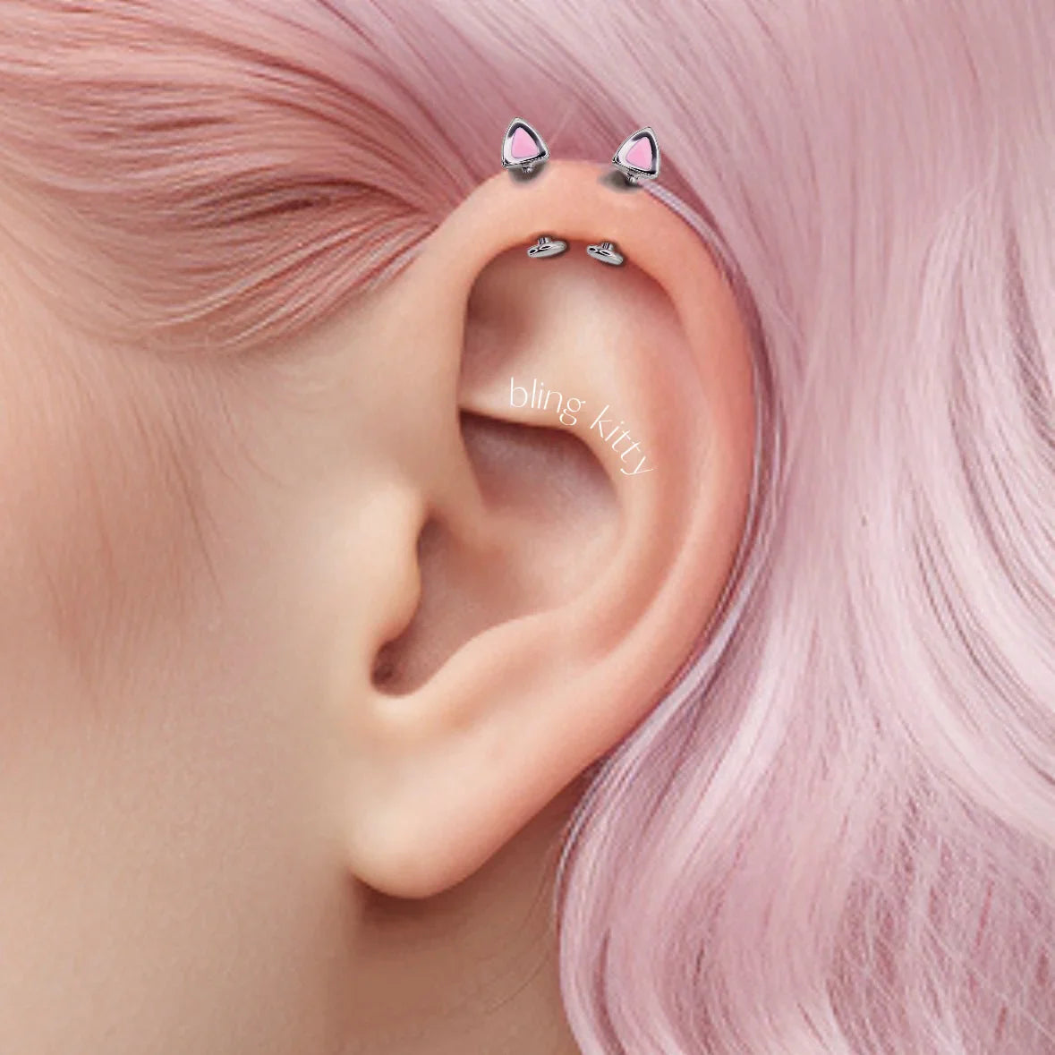 Pink cat ears demon helix piercing Ear Piercing Earring Stud