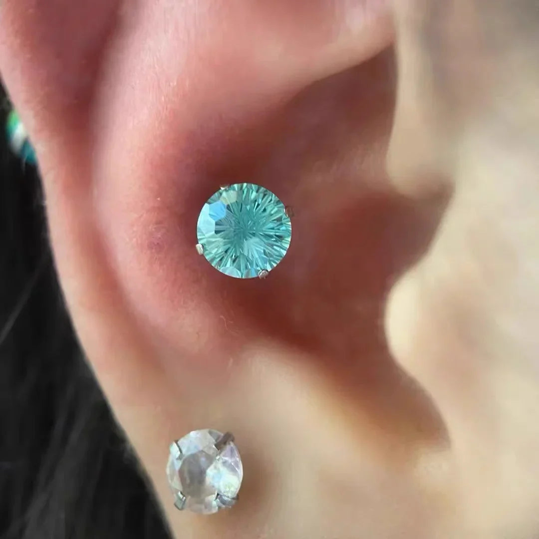 Paraiba zircon fireworks cut Ear Piercing Earring Stud