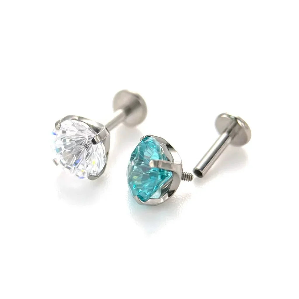 Paraiba zircon fireworks cut Ear Piercing Earring Stud