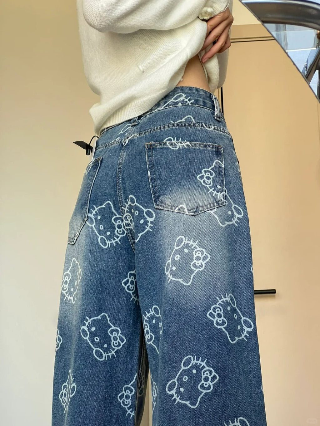 Hellokitty Wide Leg Jeans High Waist Baggy Jeans for Women