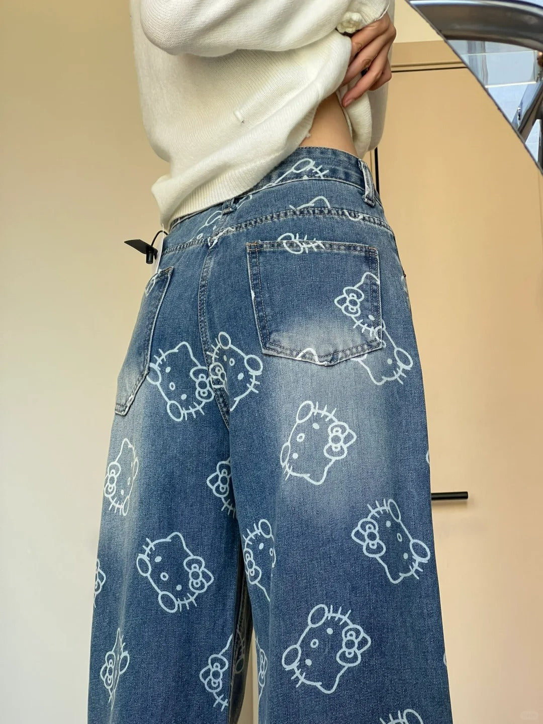 Hellokitty Wide Leg Jeans High Waist Baggy Jeans for Women