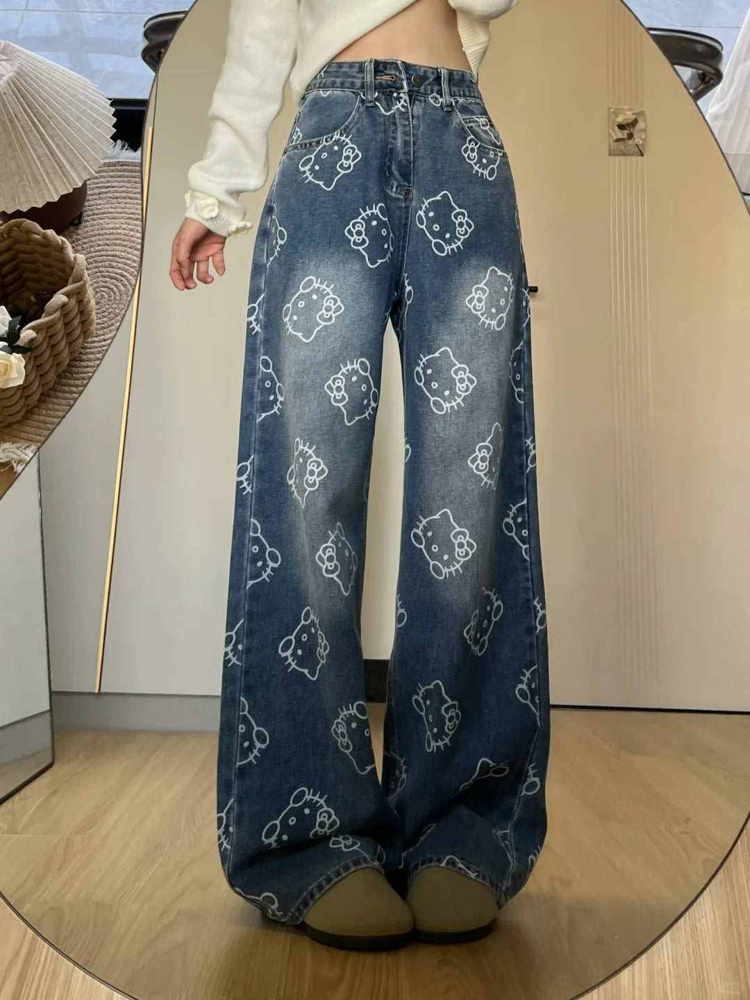 Hellokitty Wide Leg Jeans High Waist Baggy Jeans for Women
