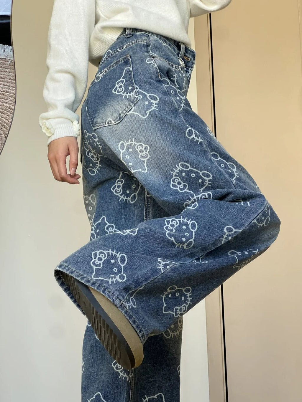 Hellokitty Wide Leg Jeans High Waist Baggy Jeans for Women