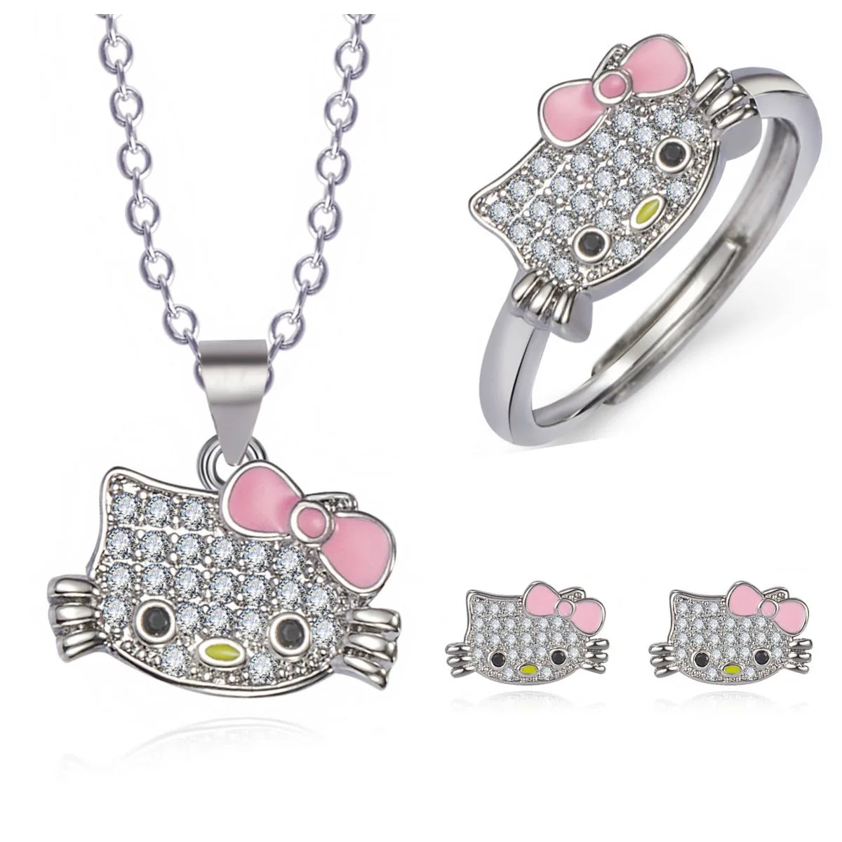 Hello Kitty Rhinestone Necklace & Ring