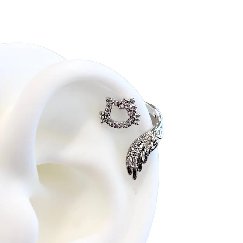 KT pink diamond bow Angel helix stud earrings