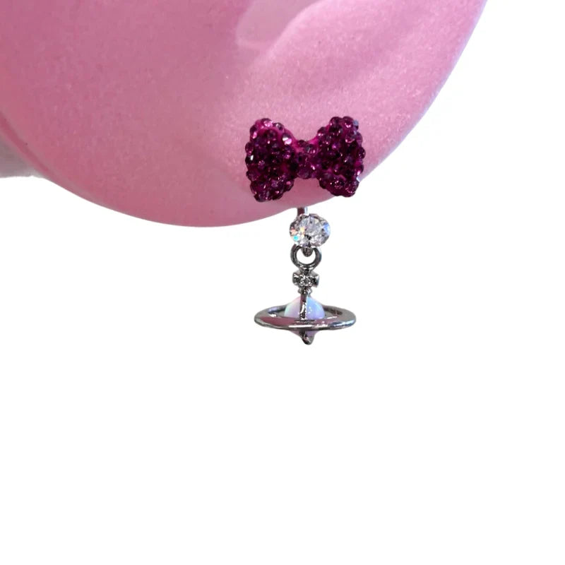 KT bow Saturn horseshoe ring stud earrings