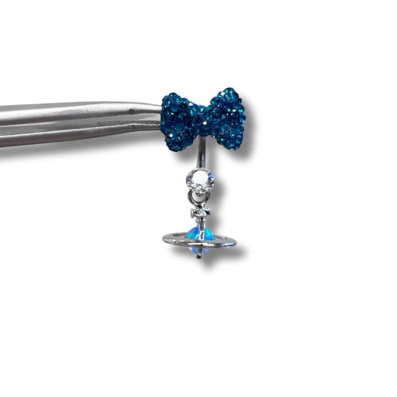 KT bow Saturn horseshoe ring stud earrings