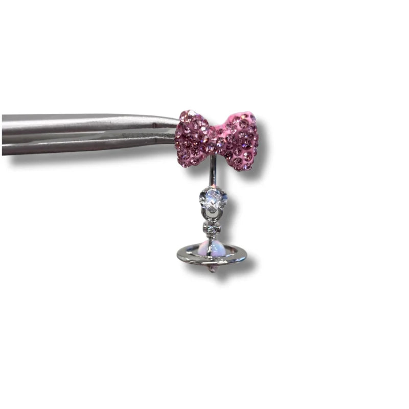 KT bow Saturn horseshoe ring stud earrings