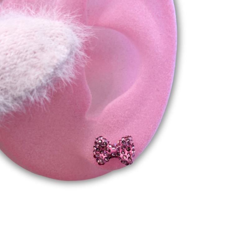 KT bow full diamond helix lobe piercing stud earrings