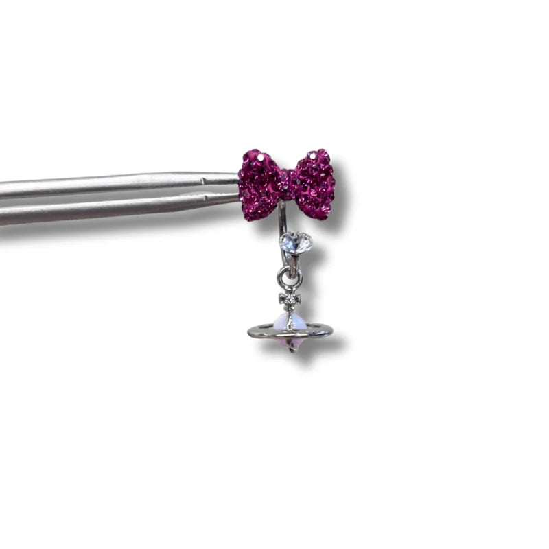 KT bow Saturn horseshoe ring stud earrings