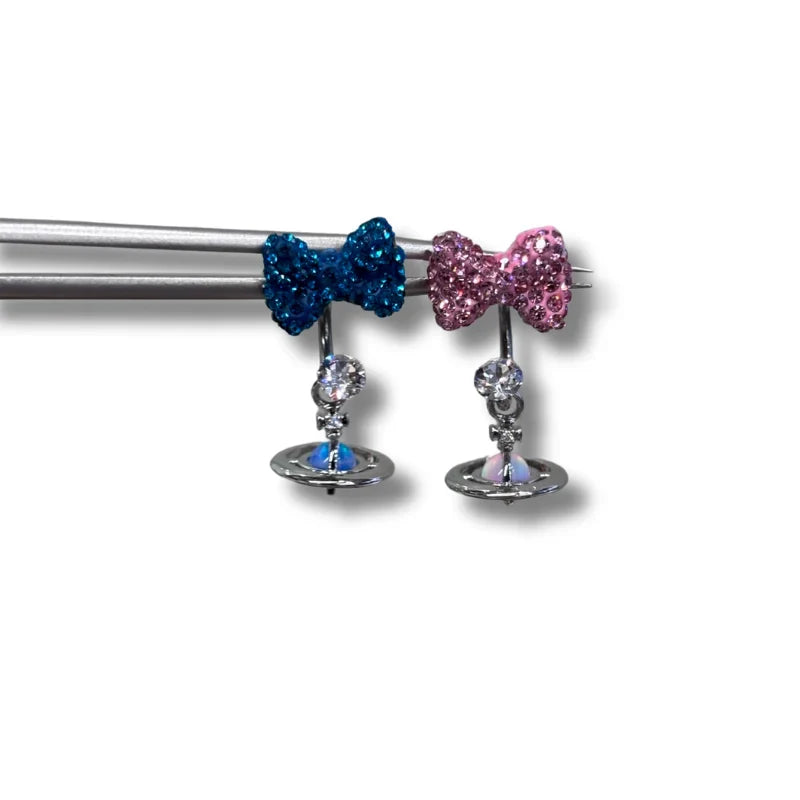 KT bow Saturn horseshoe ring stud earrings