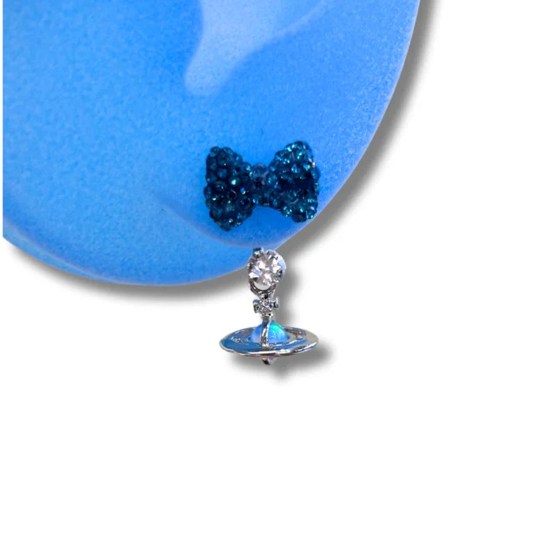 KT bow Saturn horseshoe ring stud earrings