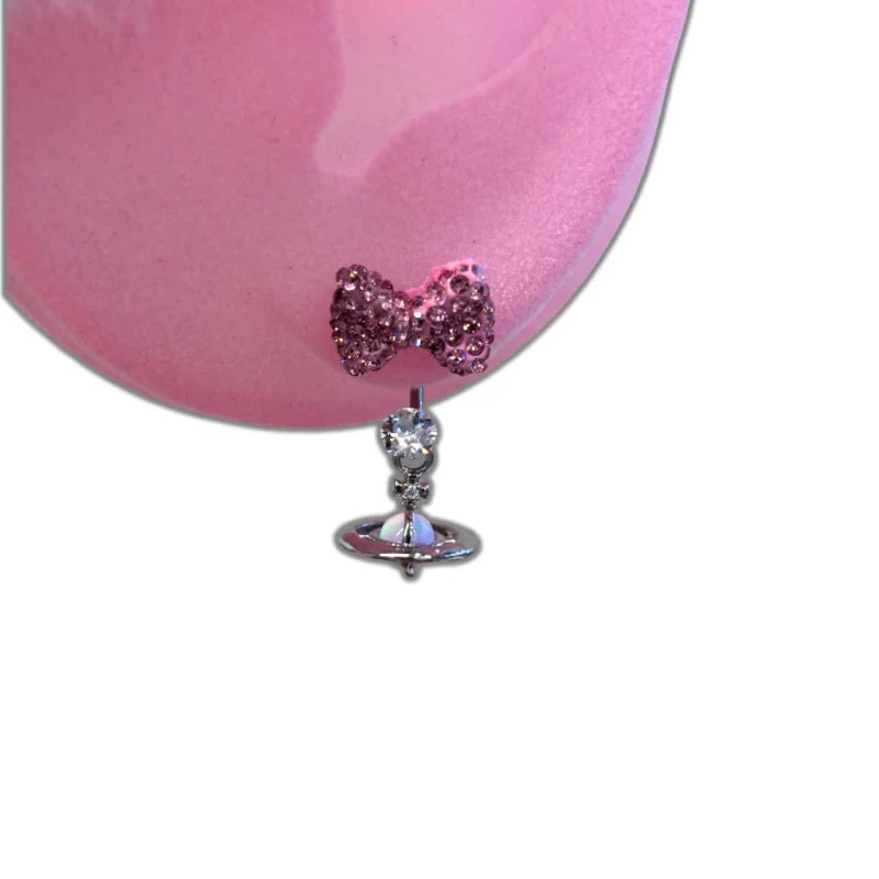 KT bow Saturn horseshoe ring stud earrings