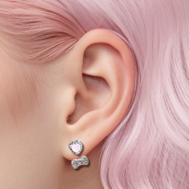 heart-shaped crystal bow helix piercing Earring Stud