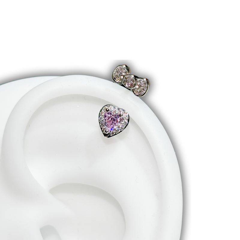 heart-shaped crystal bow helix piercing Earring Stud