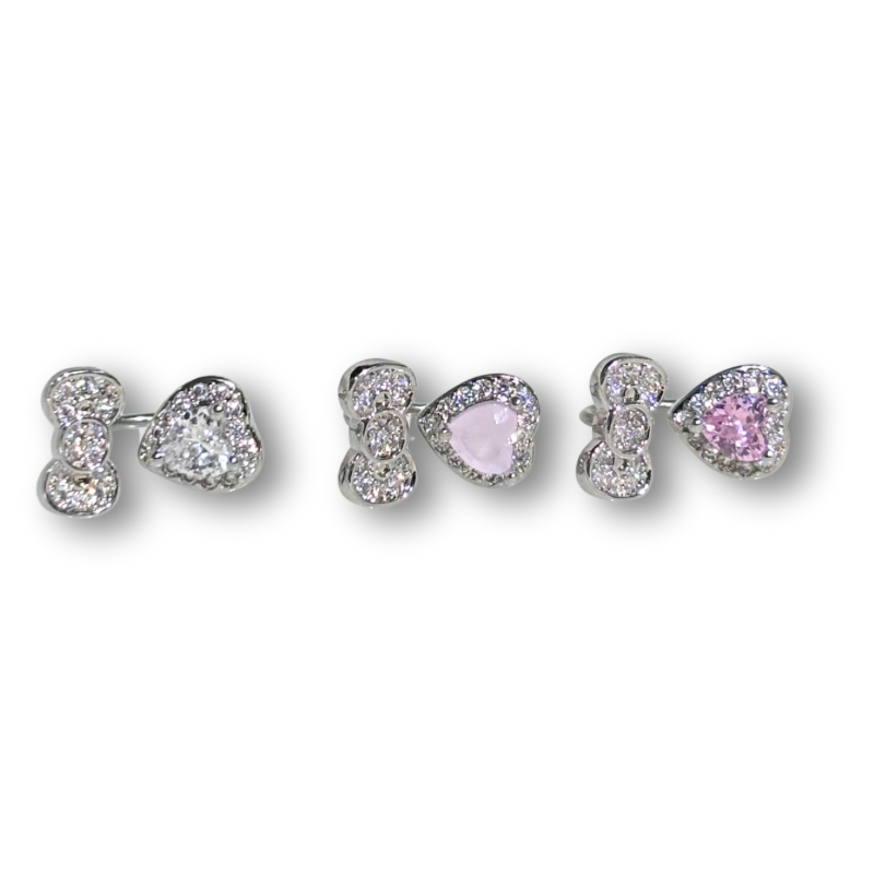 heart-shaped crystal bow helix piercing Earring Stud