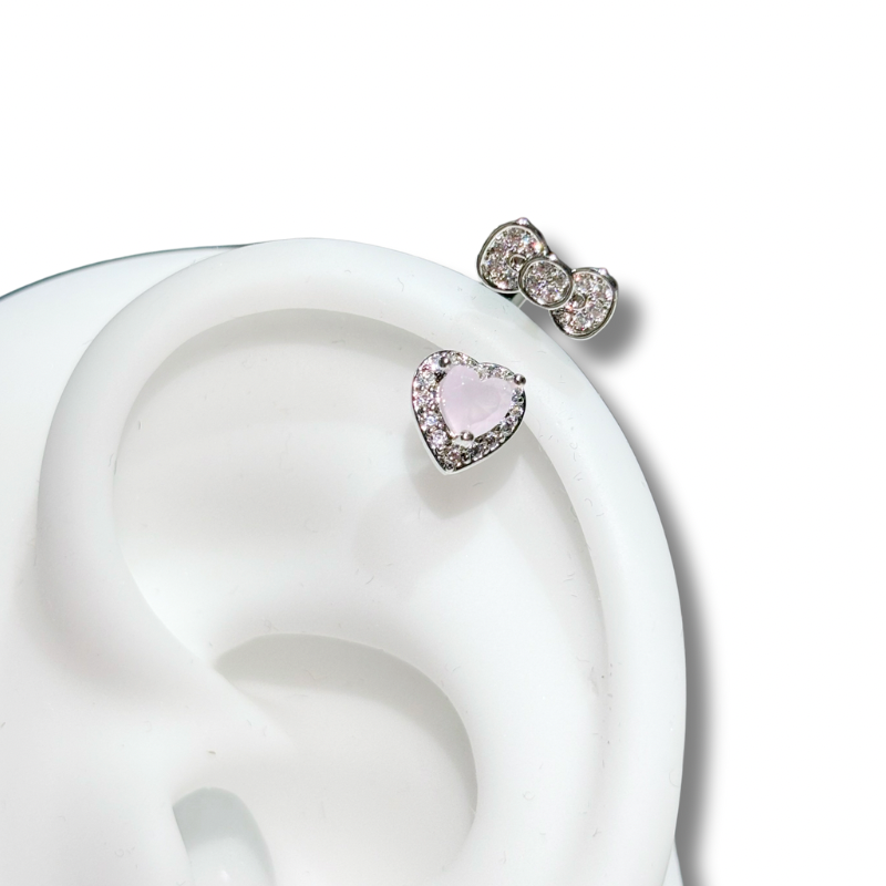 heart-shaped crystal bow helix piercing Earring Stud