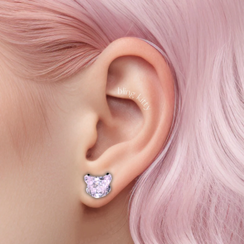 Maneki Neko gemstone Ear Piercing Earring Stud