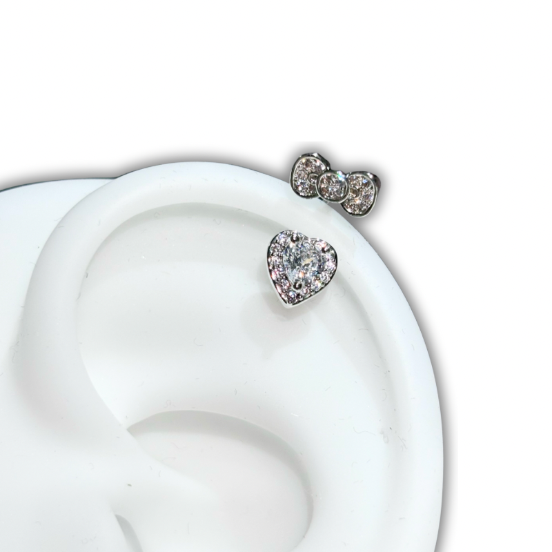 heart-shaped crystal bow helix piercing Earring Stud