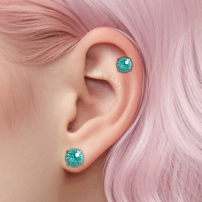 Paraiba zircon fireworks cut Ear Piercing Earring Stud
