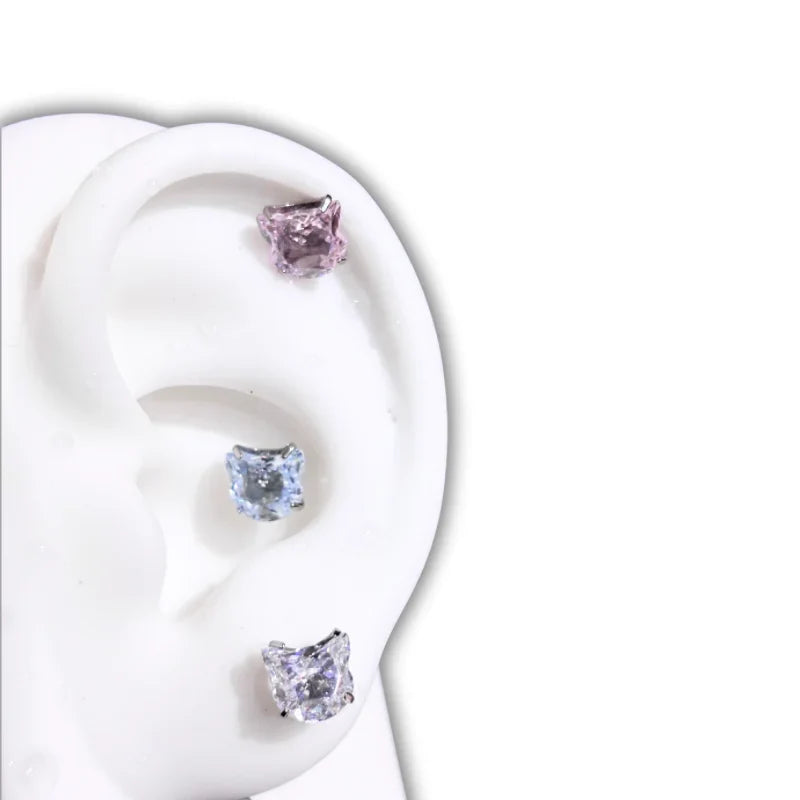 Maneki Neko gemstone Ear Piercing Earring Stud