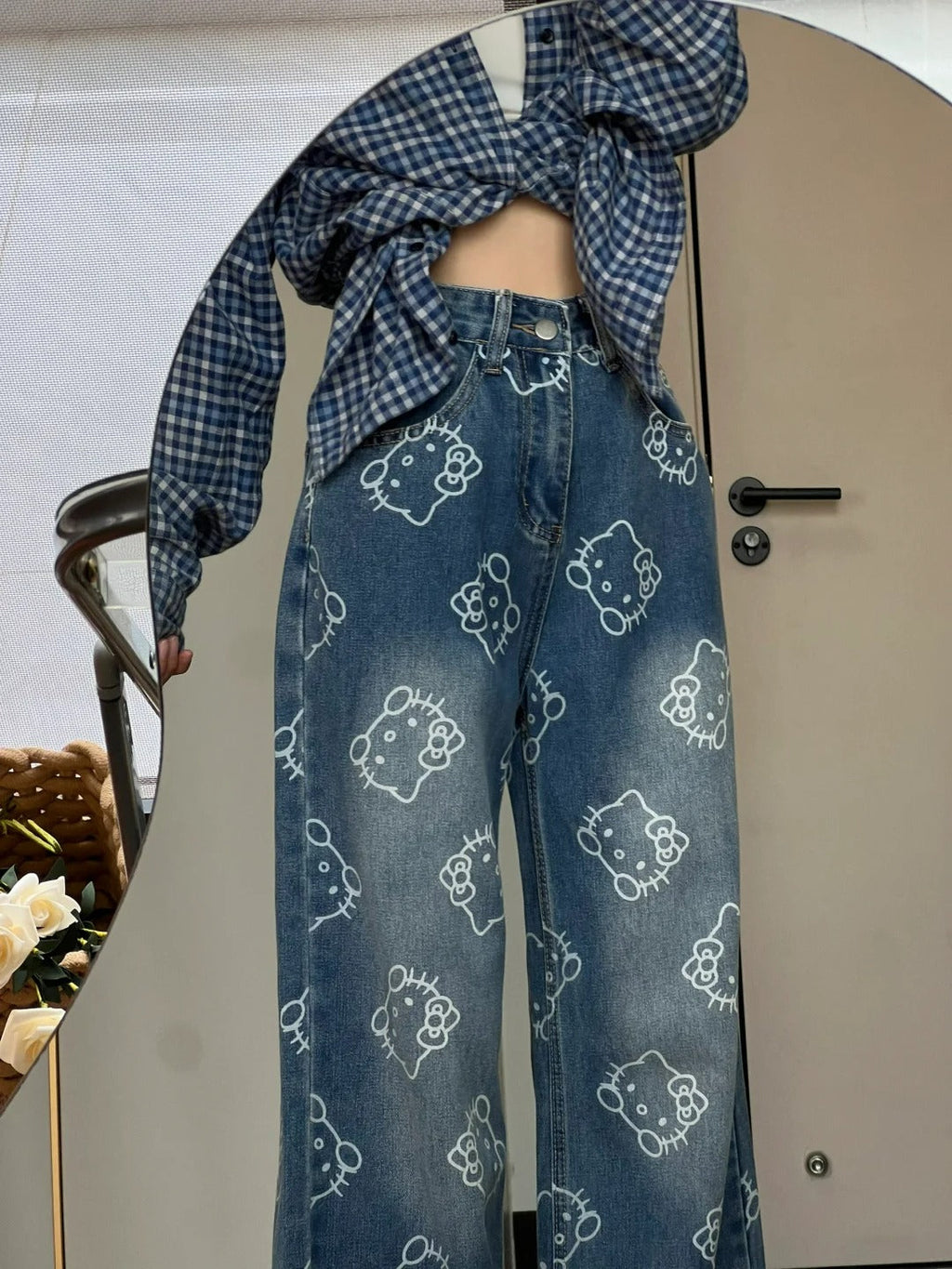 Hellokitty Wide Leg Jeans High Waist Baggy Jeans for Women