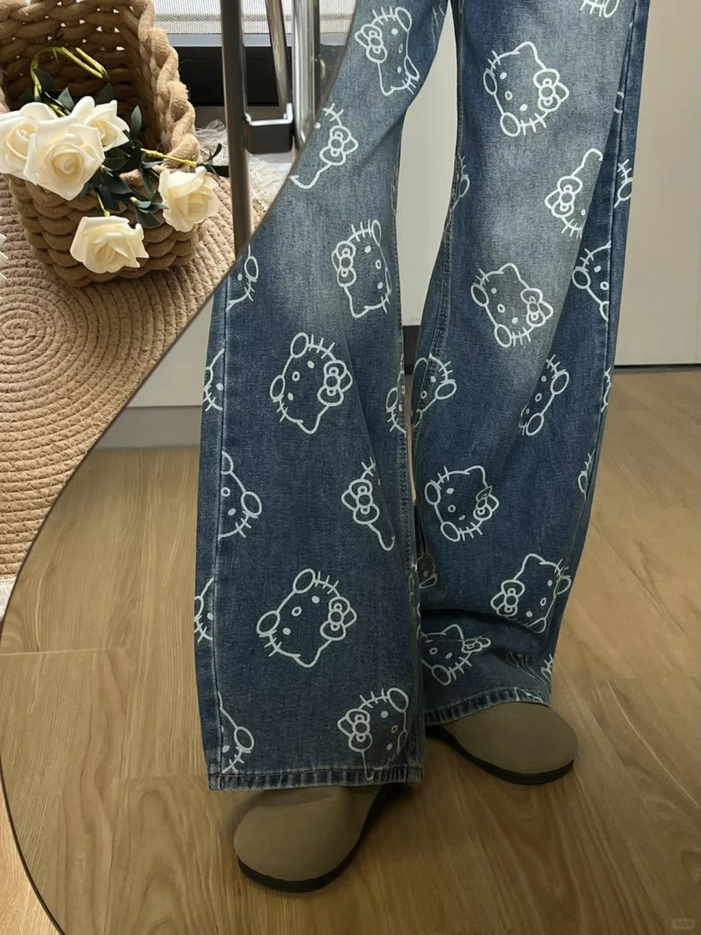 Hellokitty Wide Leg Jeans High Waist Baggy Jeans for Women